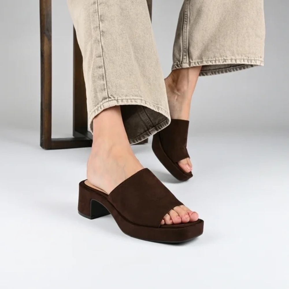 Journee Collection Bessa Slip On Platform Brown Women's Slide Sandals